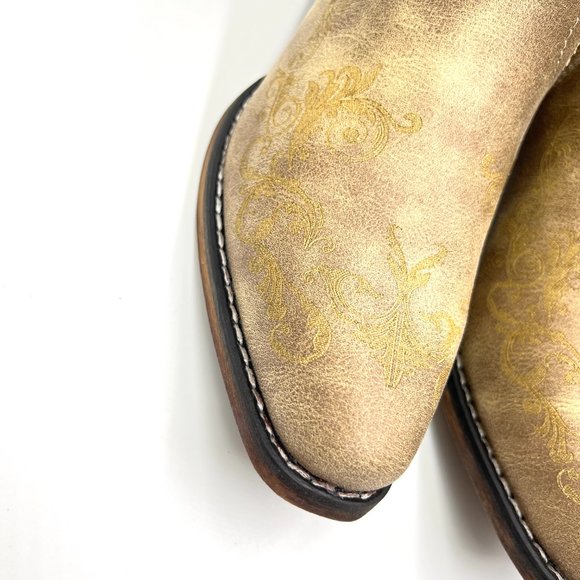 Roper Size 10 Short Stuff Tan Light Brown Faux Vegan Leather Western Ankle Boots - Picture 4 of 15